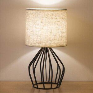 HAITRAL Black Modern Table Lamp - Minimalist Small Bedside Lamp with Hollowed